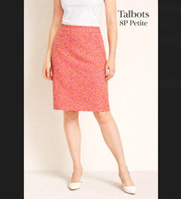 Talbots Pencil Skirt 8 Petite Pink Orange Ditsy Floral Tulip Cotton Stretch Slit