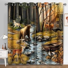 Rustice Curtains,4284inch Bear Deer Dusk 42"W x 84"L Pack of 2 Cabin Wildlif