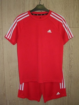 Adidas Boys Red Primegreen Football Kit Shorts Shirt T-Shirt Age 11-12