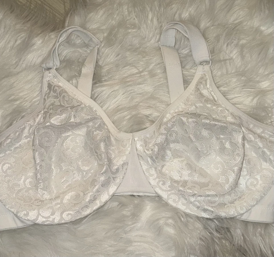 Sujetador minimizador de encaje remolino satinado Olga 5002 sin relleno con aros para mujer 38D blanco Foto 3 de 4