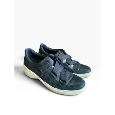 ECCO Soft 7 Black Leather Strap Sneakers Women s EU 39 US 8-8.5 Comfort Shoes