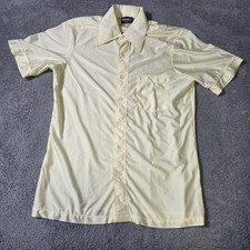 Damon Mens Medium Shirt Pale Yellow Vintage 70s Nylon Short Sleeve Button Down