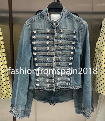 ZARA NEW WOMAN ARMY TRF FITTED BUTTON DENIM JACKET BLUE XS-XXL