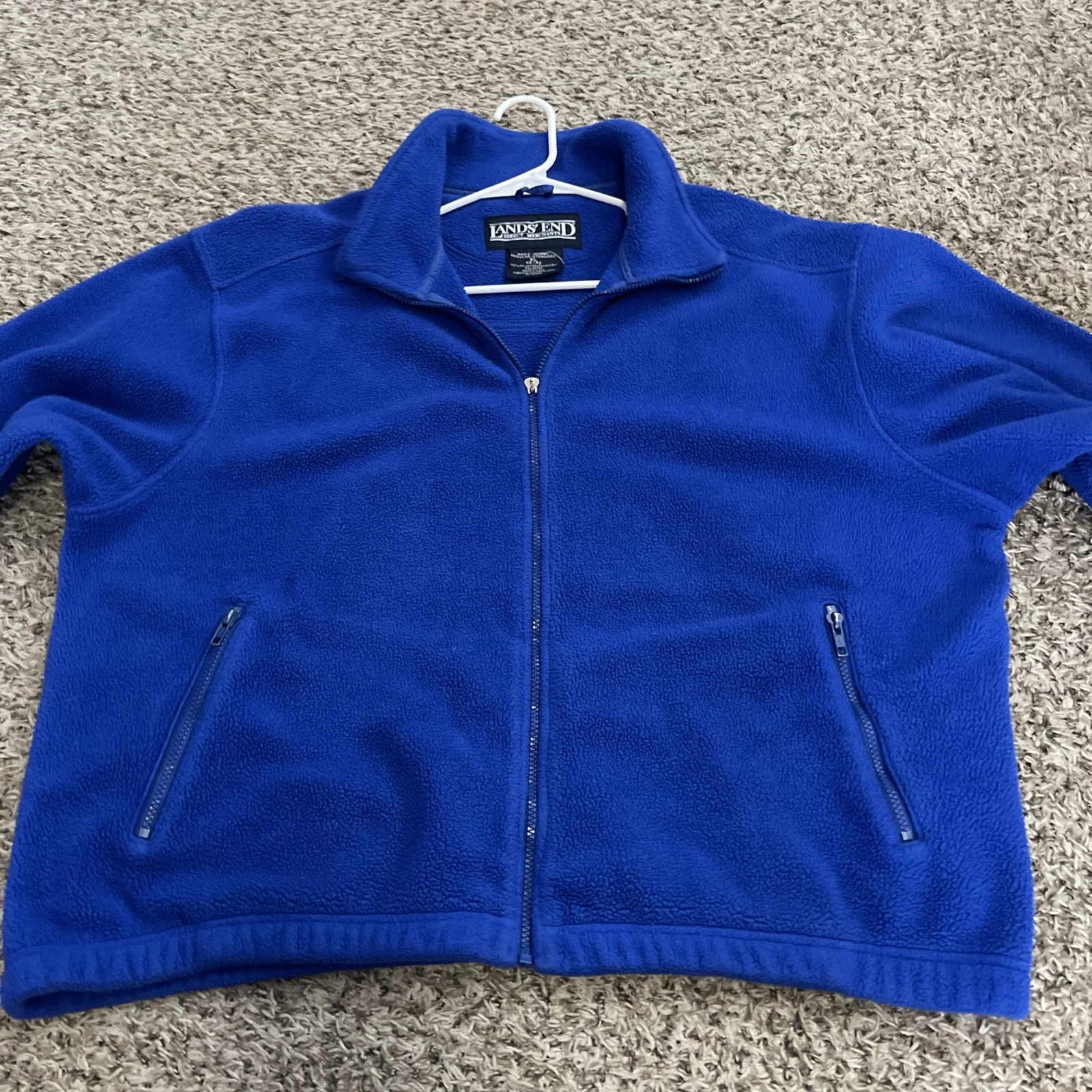 VTG Lands End Mens Fleece Jacket Size XL Full Zip Blue  (28x28)