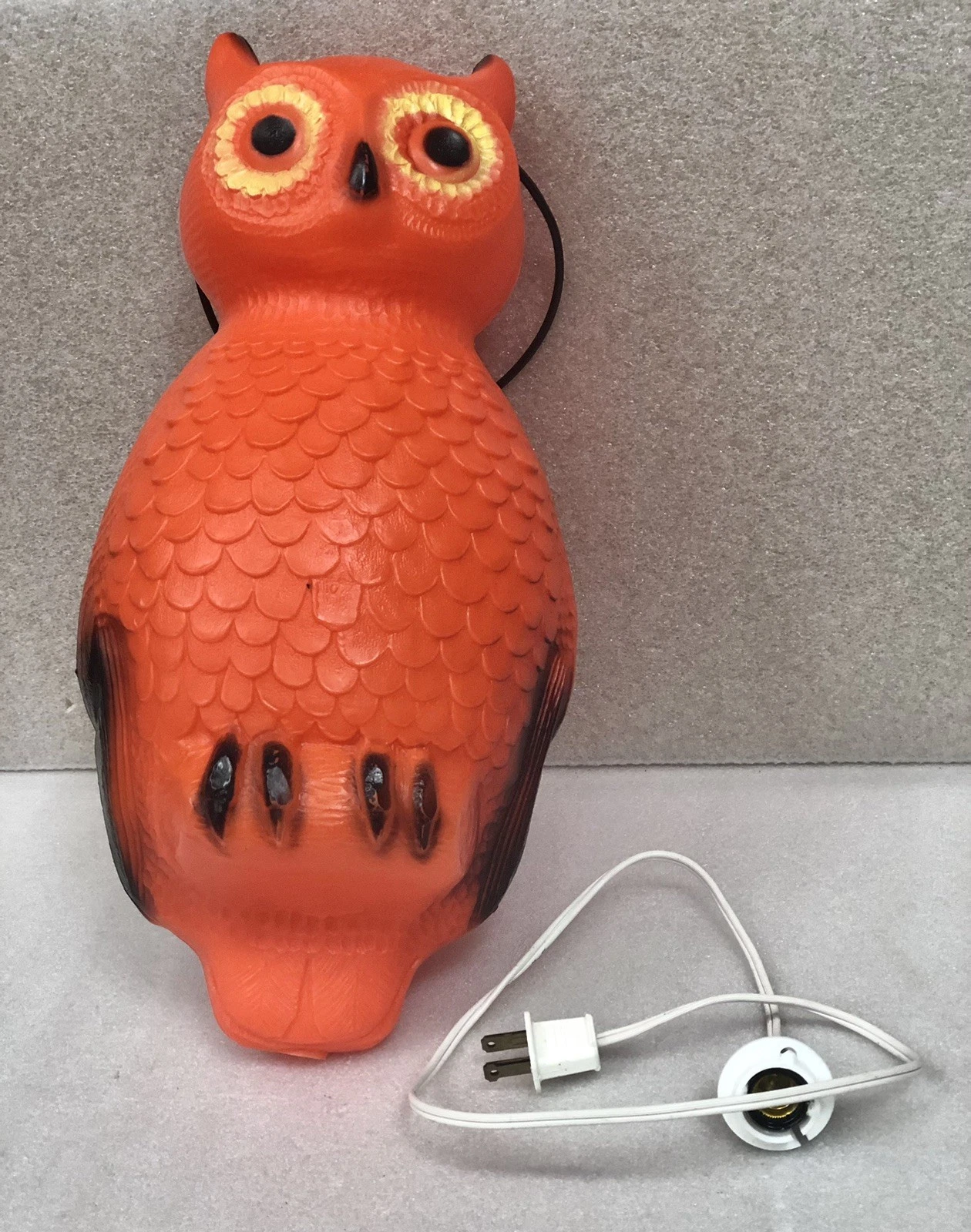 Vtg 1987 Union Products Blowmold Halloween Orange Owl w/ Hanger, Light Cord EUC!