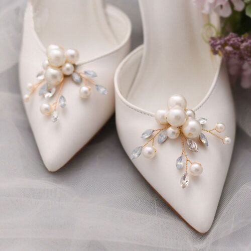 1PC Removable Alloy Flower Shoes Clip Crystal Pearls Charm Buckle - Photo 1/6
