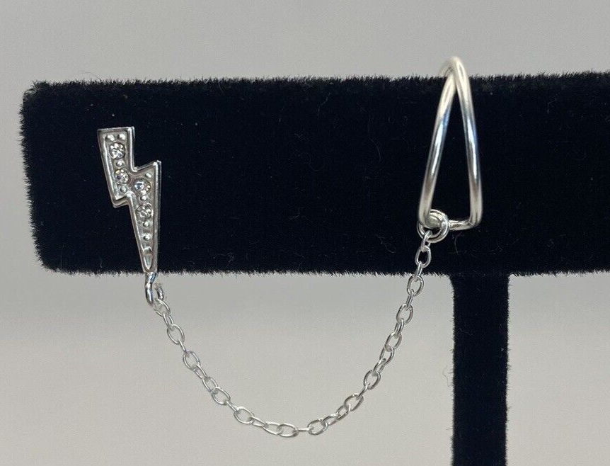 Sterling Silver Lightning Bolt Stud Earrings with Twist Cuff for Women and Teens 925 Silver