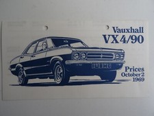 VAUXHALL VX4/90 PRICE LIST OCTOBER 2 1969 REF: V1962/10/69