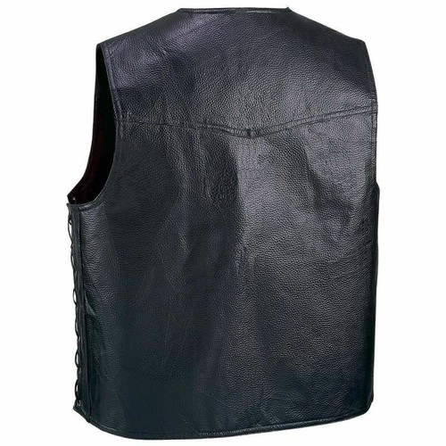 Motorcycle Biker Vest CHL Solid Leather Black Pockets Inside New Diamond Plate - Picture 2 of 2
