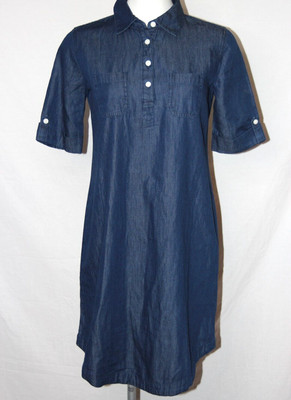Karen Scott Womens Petite Size PP (US 2P) Blue Cotton Chambray Shirtdress NWT