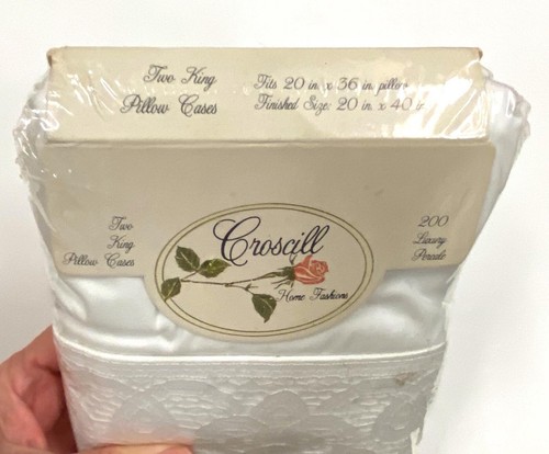 CROSCILL 2pc Set KING Size 200 Luxury Percale White Lace Pillow Cases USA NEW! - Picture 5 of 5