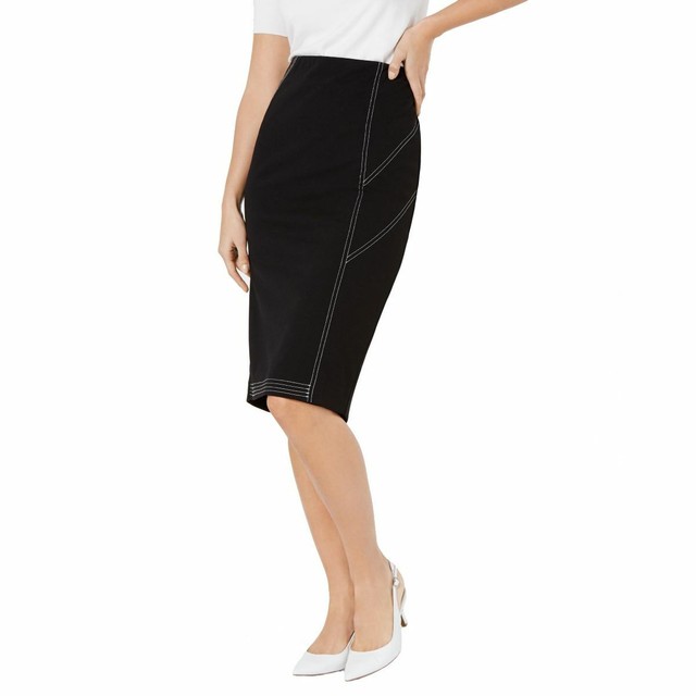 contrast stitch black skirt