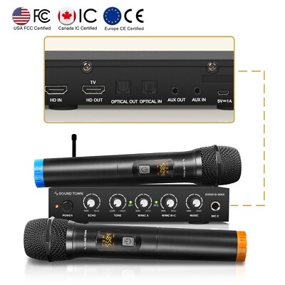 Sound Town Wireless Mic Karaoke Mixer w/ HD ARC, Optical, AUX (SWM16-MAX)