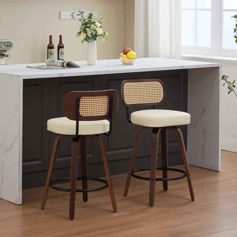 Walnut Swivel Counter Height Set of 2 Barstools Dining Bar Stool Kitchen Island - Image 2 of 4