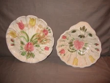 Vintage Lot of 2 Blue Ridge China Shell Plates Hand Painted Floral USA