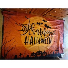Halloween Banner Flag Backdrop Home Party Decor Theme Bats Pumpkins