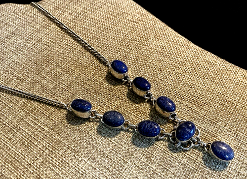 Vintage Blue Lapis Sterling Silver Drop Necklace 19-1/2" - Picture 7 of 15