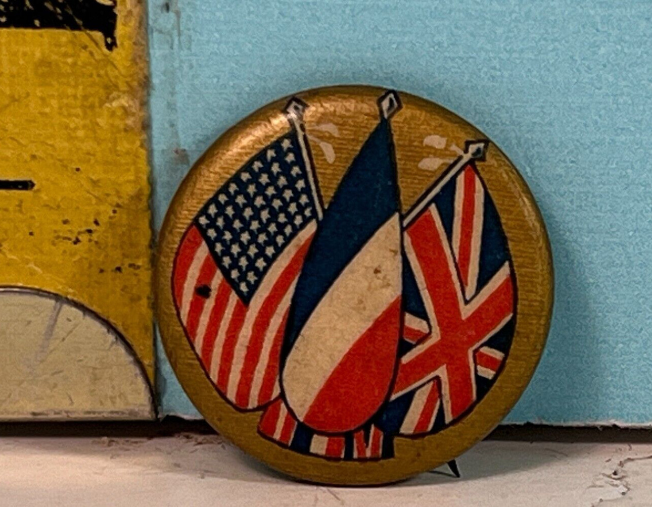 Vintage Whitehead Haag Novelity Co- USA, Britian, & France Pinback button.