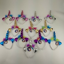 Novelty Toys Metallic Unicorn Headbands flexible, Plush Ears And Horn - 12 ct