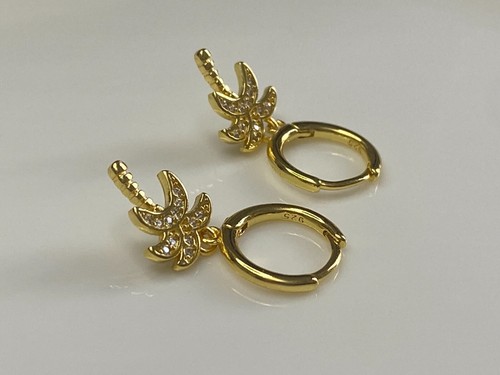 Coconut Palm Tree Dangle Hoop Earrings in 925 Silver•18K Gold Plated ∙A194 - Picture 14 of 15