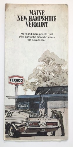 Texaco Gasoline Road Map Maine New Hampshire Vermont  1971