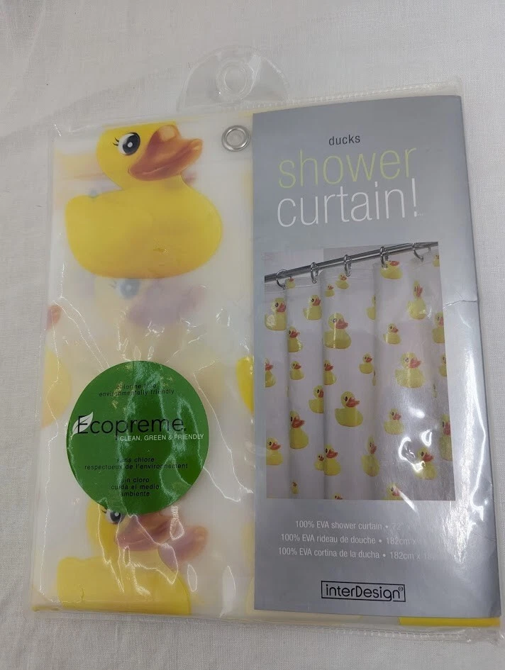 Cortina de ducha vinilo InterDesign Rubber Ducky 72" x 72" 100% EVA, nueva en paquete Foto 3 de 3