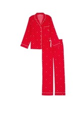 Victoria  s Secret Flannel Long Pajama Set NWT Size Large Lipstick Logo Dots