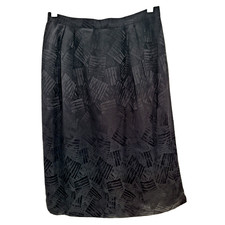 Vintage Black Silk Damask Geometric Midi Straight Skirt