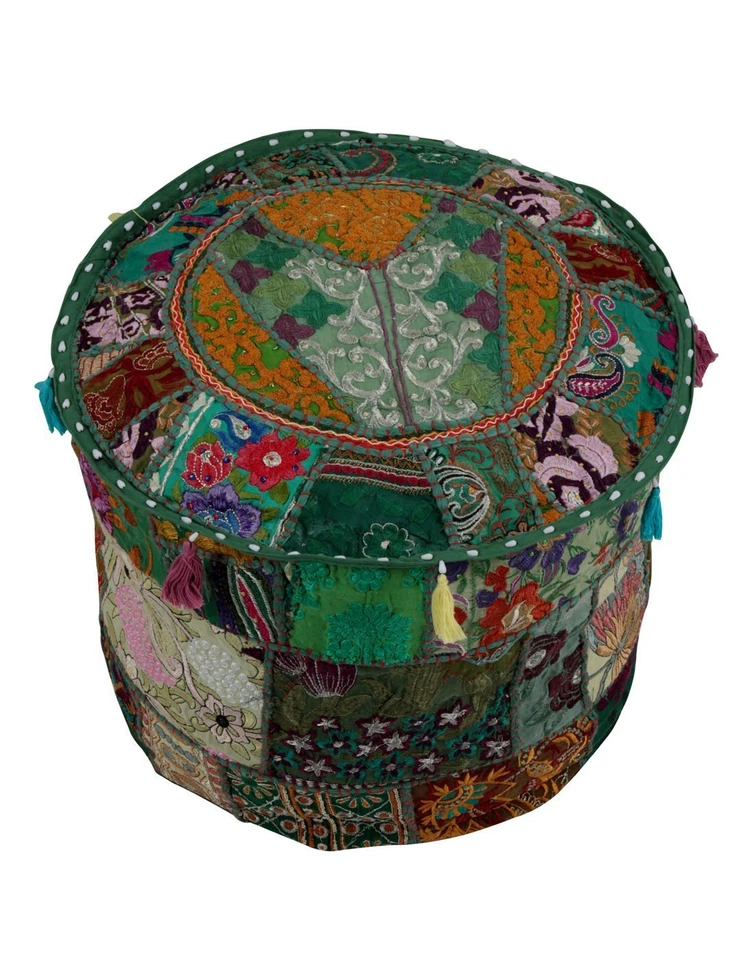 印度复古刺绣脚凳奥斯曼拼贴圆形布罩套装25件 — 第 3/4 张图片