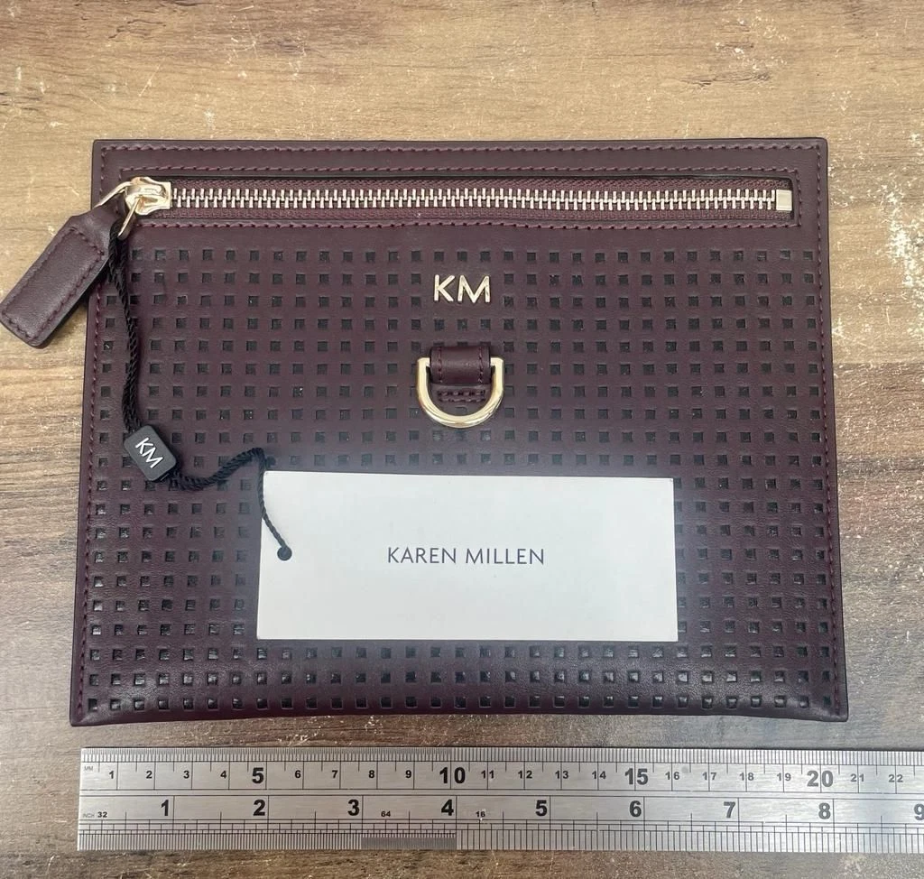 Karen Millen Maroon Perforated Pochette Clutch Bag Purse Pouch