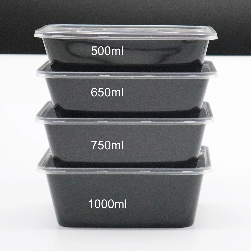 Clear Black Takeaway Food Plastic Containers Microwave Freezer Safe Secure  Lids