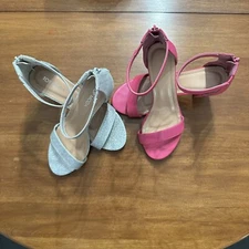 Top Moda Womens Hannah Heels Size 7.5 Sandals 2 Pairs Silver Pink Sandals  HOCO