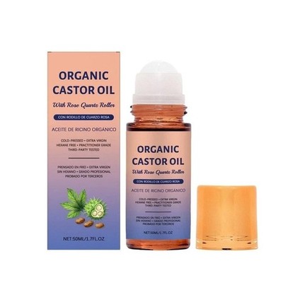 1~3pcs Organic Golden Castor Oil Roll-On with Rose Quartz for Skin,Hair&Wrinkle