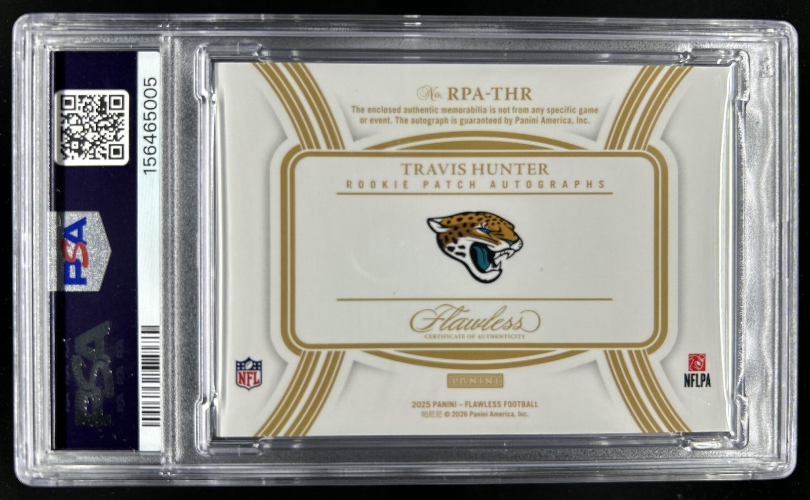 2025 Panini Flawless Travis Hunter Rookie Patch Auto RC #/25 Jaguars PSA 9 view 2