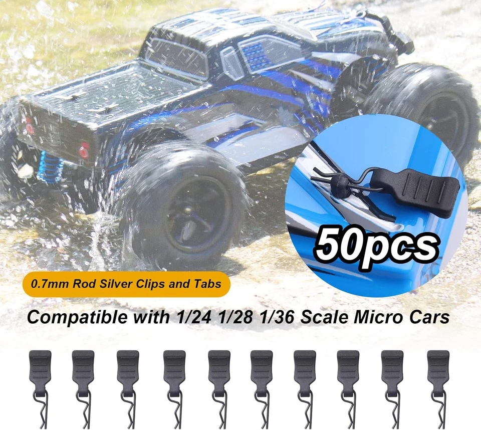 HobbyPark 50pcs Mini Clips R Pins with Pull Tabs for 1/24 0.7mm Rod and  - Image 2 of 4