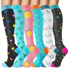 6 Pairs Compression Socks for Women Men 20-30mmhg Graduated Support Knee High...