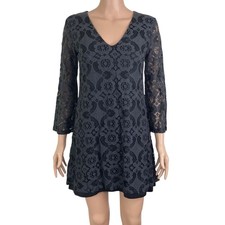Astr Dress Womens XS Black Charcoal Lace Bell Sleeve Goth Cocktail Mini