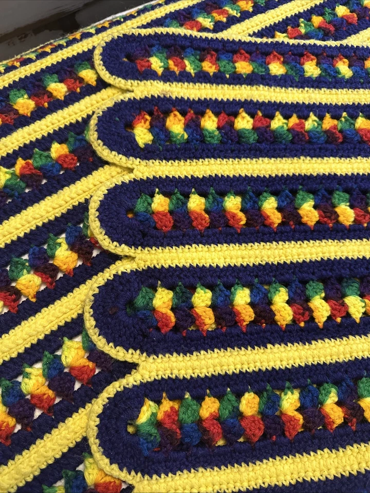 Manta afgana 68 x 40 arco iris ganchillo colores brillantes hecha a mano vintage Foto 3 de 4