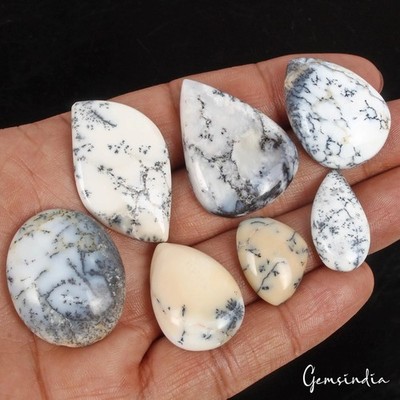 7 Pcs Natural Dendrite Agate Opal 21mm-38mm Mix Cabochon Untreated Gemstones Lot