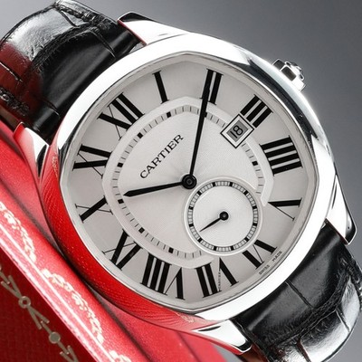 Cartier Drive de Cartier 41mm Steel Case White Dial Black Leather Strap