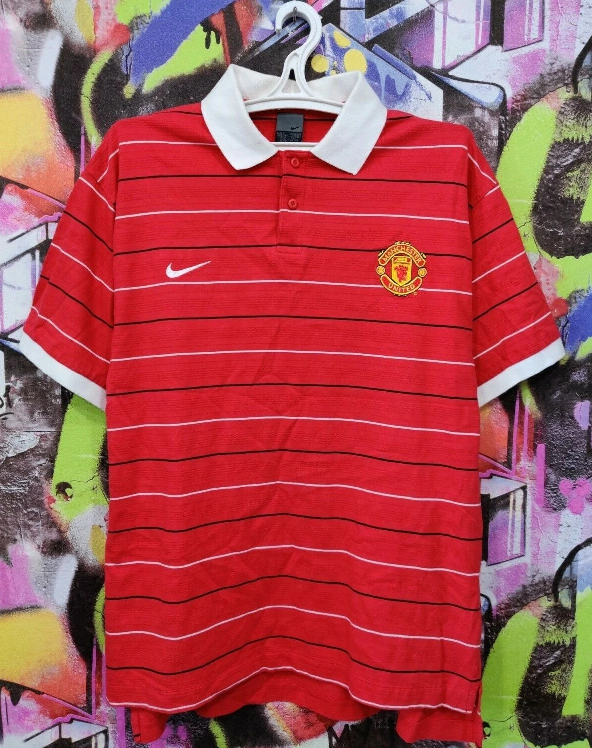 Vintage Manchester United Polo Shirt Football Soccer Jersey Nike Men's size L