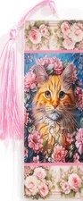 CAT KITTEN YELLOW CAT PINK FLOWERS - BIRDS,CATS,DOGS-BOOKMARKS