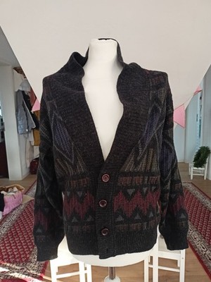 Vintage-Strickjacke für Herren, Größe 50, mehrfarbig, Alpaka-Wolle, 80er Jahre