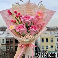 Crochet Rose Bouquet Handmade Yarn Flowers Anniversary Gift Choose Color