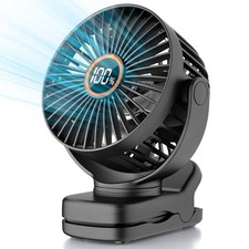 Mini Clip on Fan, Battery Operated Desk Fan, Digital display  3 Speeds Adjusta...