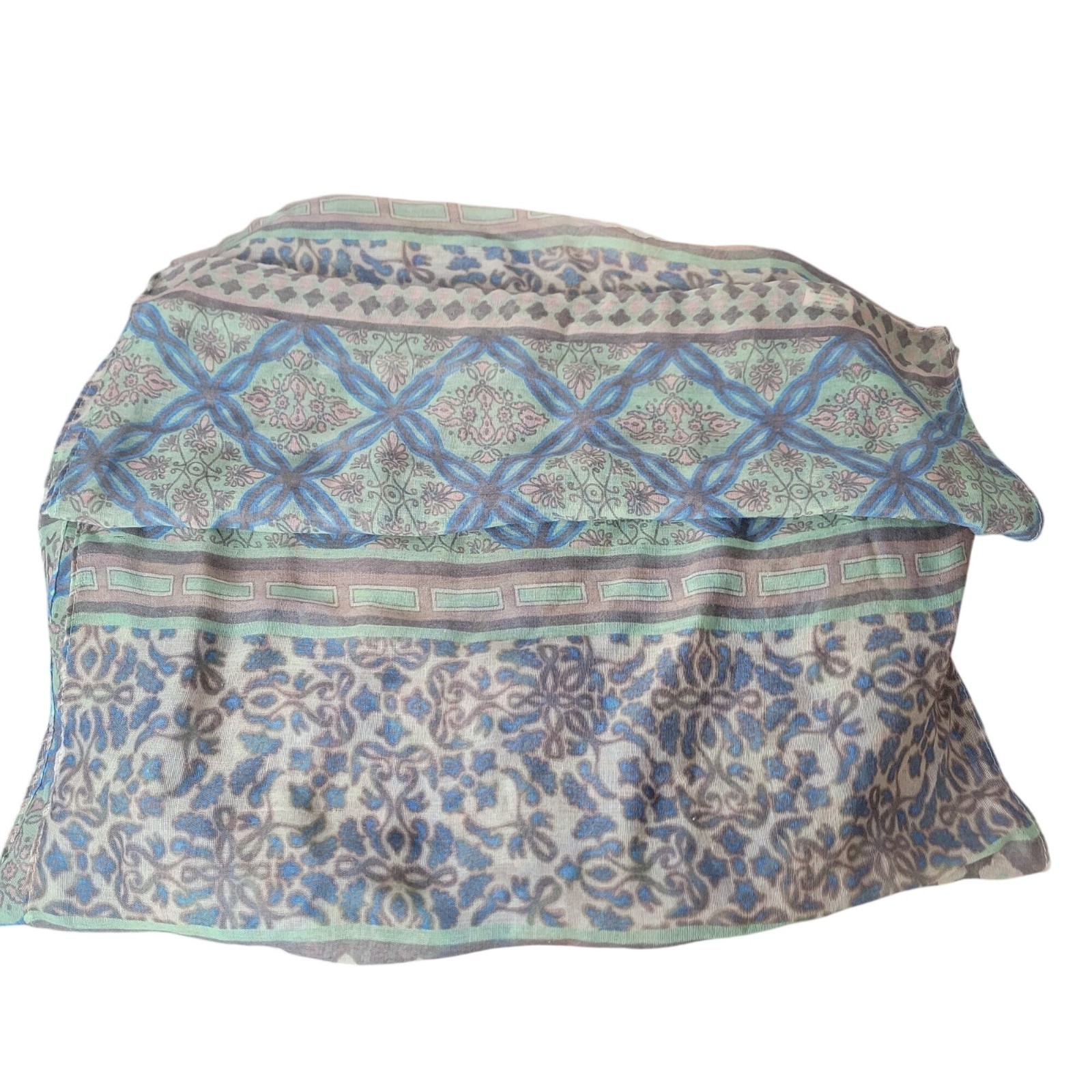 Lightweight Blue & Green Patterned Infinity Scarf - image 8