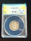 1902 O BARBER QUARTER ANACS VF 30