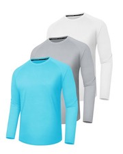 3 Pack Men's Quick Dry Long Sleeve Shirts UPF 50 UV Protection Moisture Wicking