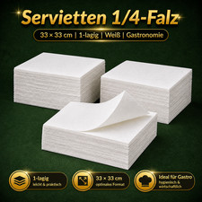 Pr&auml;geservietten - 1 lagig - 1/4 - Falz wei&szlig; 33 x 33 cm - Restaurant, Party - NEU