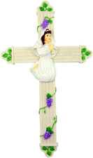 First Communion Gift for Girls Resin Wall Cross Decoration, 8 Inch